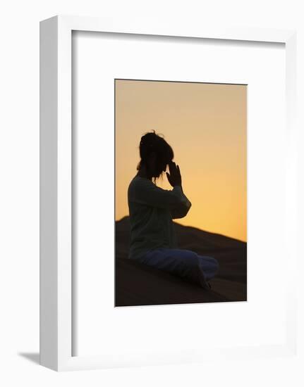 Sunset meditation in the desert, Abu Dhabi, United Arab Emirates-Godong-Framed Photographic Print