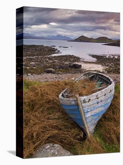 Sunset, Old Blue Fishing Boat, Inverasdale, Loch Ewe, Wester Ross, North West Scotland-Neale Clarke-Stretched Canvas