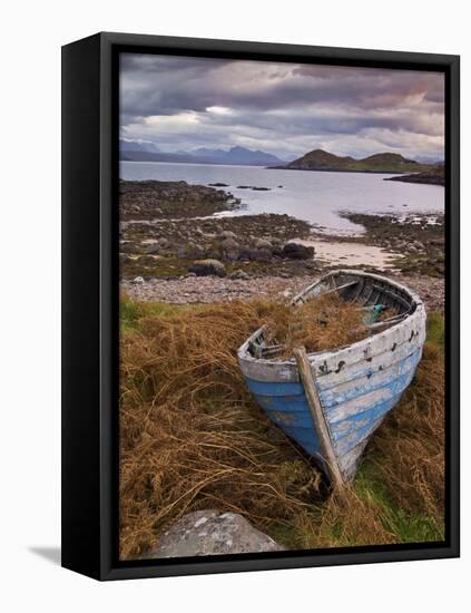 Sunset, Old Blue Fishing Boat, Inverasdale, Loch Ewe, Wester Ross, North West Scotland-Neale Clarke-Framed Stretched Canvas