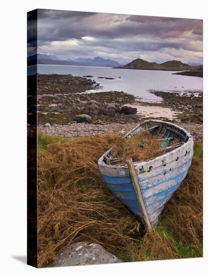 Sunset, Old Blue Fishing Boat, Inverasdale, Loch Ewe, Wester Ross, North West Scotland-Neale Clarke-Stretched Canvas