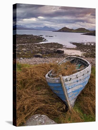 Sunset, Old Blue Fishing Boat, Inverasdale, Loch Ewe, Wester Ross, North West Scotland-Neale Clarke-Stretched Canvas