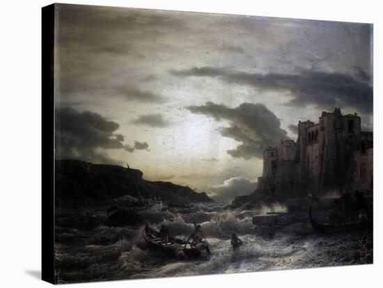 Sunset on a Headland in Porto Venere in the Gulf in Spezia-Andreas Achenbach-Stretched Canvas