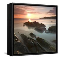 Sunset on Barricane Beach, Woolacombe, Devon, England. Summer-Adam Burton-Framed Stretched Canvas