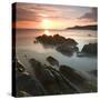 Sunset on Barricane Beach, Woolacombe, Devon, England. Summer-Adam Burton-Stretched Canvas
