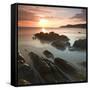 Sunset on Barricane Beach, Woolacombe, Devon, England. Summer-Adam Burton-Framed Stretched Canvas