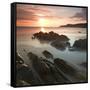 Sunset on Barricane Beach, Woolacombe, Devon, England. Summer-Adam Burton-Framed Stretched Canvas