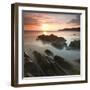 Sunset on Barricane Beach, Woolacombe, Devon, England. Summer-Adam Burton-Framed Premium Photographic Print