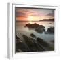 Sunset on Barricane Beach, Woolacombe, Devon, England. Summer-Adam Burton-Framed Premium Photographic Print