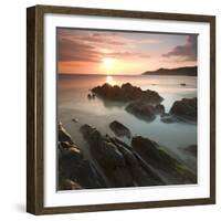 Sunset on Barricane Beach, Woolacombe, Devon, England. Summer-Adam Burton-Framed Photographic Print