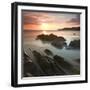 Sunset on Barricane Beach, Woolacombe, Devon, England. Summer-Adam Burton-Framed Photographic Print