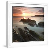 Sunset on Barricane Beach, Woolacombe, Devon, England. Summer-Adam Burton-Framed Photographic Print