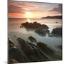 Sunset on Barricane Beach, Woolacombe, Devon, England. Summer-Adam Burton-Mounted Photographic Print