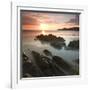 Sunset on Barricane Beach, Woolacombe, Devon, England. Summer-Adam Burton-Framed Photographic Print