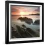 Sunset on Barricane Beach, Woolacombe, Devon, England. Summer-Adam Burton-Framed Photographic Print