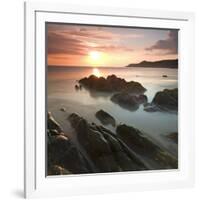 Sunset on Barricane Beach, Woolacombe, Devon, England. Summer-Adam Burton-Framed Photographic Print