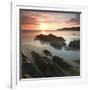 Sunset on Barricane Beach, Woolacombe, Devon, England. Summer-Adam Burton-Framed Photographic Print