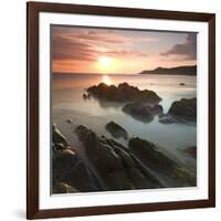 Sunset on Barricane Beach, Woolacombe, Devon, England. Summer-Adam Burton-Framed Photographic Print