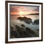 Sunset on Barricane Beach, Woolacombe, Devon, England. Summer-Adam Burton-Framed Photographic Print