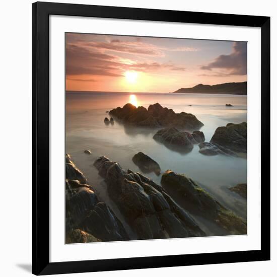 Sunset on Barricane Beach, Woolacombe, Devon, England. Summer-Adam Burton-Framed Photographic Print