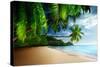 Sunset on Beach Anse Takamaka of Mahe Island, Seychelles-Iakov Kalinin-Stretched Canvas