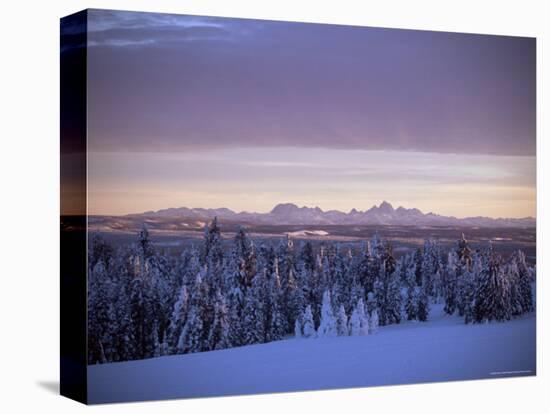 Sunset on Grand Tetons from Two Tops, West Yellowstone, Montana, USA-Alison Wright-Stretched Canvas