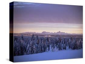 Sunset on Grand Tetons from Two Tops, West Yellowstone, Montana, USA-Alison Wright-Stretched Canvas