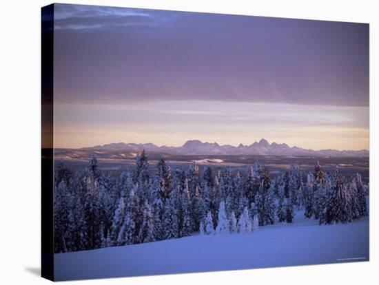 Sunset on Grand Tetons from Two Tops, West Yellowstone, Montana, USA-Alison Wright-Stretched Canvas