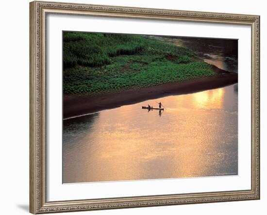 Sunset on Karo Men in a Dugout Raft, Omo River, Ethiopia-Janis Miglavs-Framed Photographic Print