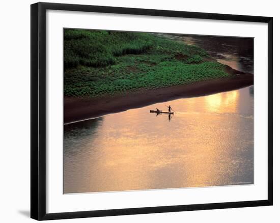 Sunset on Karo Men in a Dugout Raft, Omo River, Ethiopia-Janis Miglavs-Framed Photographic Print