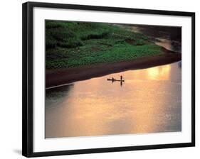 Sunset on Karo Men in a Dugout Raft, Omo River, Ethiopia-Janis Miglavs-Framed Photographic Print