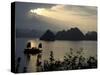 Sunset on Karst Hills and Junk Boats, Ha Long Bay, Vietnam-Keren Su-Stretched Canvas