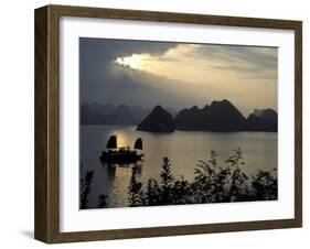 Sunset on Karst Hills and Junk Boats, Ha Long Bay, Vietnam-Keren Su-Framed Premium Photographic Print