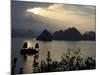 Sunset on Karst Hills and Junk Boats, Ha Long Bay, Vietnam-Keren Su-Mounted Photographic Print