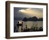 Sunset on Karst Hills and Junk Boats, Ha Long Bay, Vietnam-Keren Su-Framed Photographic Print