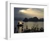 Sunset on Karst Hills and Junk Boats, Ha Long Bay, Vietnam-Keren Su-Framed Photographic Print