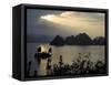 Sunset on Karst Hills and Junk Boats, Ha Long Bay, Vietnam-Keren Su-Framed Stretched Canvas