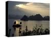 Sunset on Karst Hills and Junk Boats, Ha Long Bay, Vietnam-Keren Su-Stretched Canvas