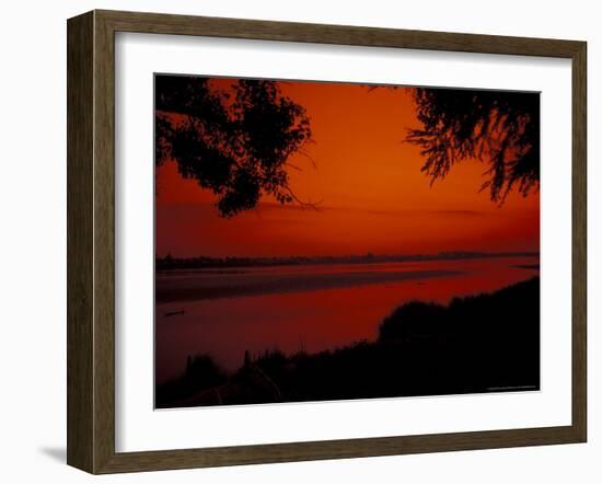 Sunset on Mekong River and Boats, Laos-Bill Bachmann-Framed Photographic Print