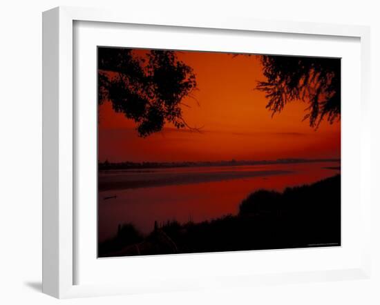 Sunset on Mekong River and Boats, Laos-Bill Bachmann-Framed Photographic Print