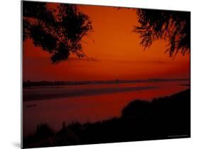 Sunset on Mekong River and Boats, Laos-Bill Bachmann-Mounted Photographic Print