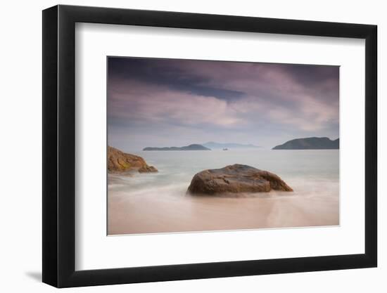 Sunset on Praia Da Sununga Beach with the Serra Do Mar Mountain Ranges in the Background-Alex Saberi-Framed Photographic Print