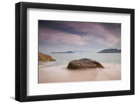 Sunset on Praia Da Sununga Beach with the Serra Do Mar Mountain Ranges in the Background-Alex Saberi-Framed Photographic Print