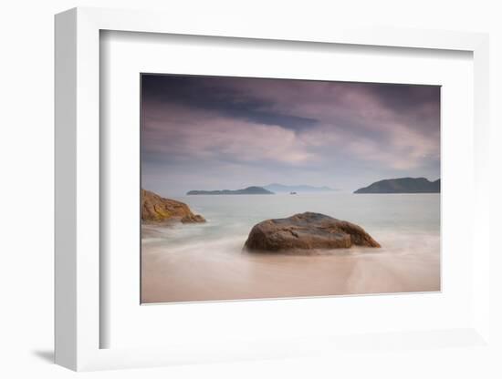 Sunset on Praia Da Sununga Beach with the Serra Do Mar Mountain Ranges in the Background-Alex Saberi-Framed Photographic Print