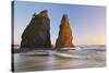 Sunset on Rialto Beach and Sea Stacks, Olympic NP, Washington, USA-Jaynes Gallery-Stretched Canvas