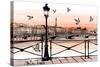 Sunset on Seine River from Pont Des Arts in Paris - Vector Illustration-isaxar-Stretched Canvas