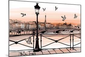 Sunset on Seine River from Pont Des Arts in Paris - Vector Illustration-isaxar-Mounted Art Print