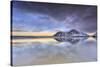 Sunset on Skagsanden Beach Surrounded by Snow Covered Mountains, Lofoten Islands-ClickAlps-Stretched Canvas