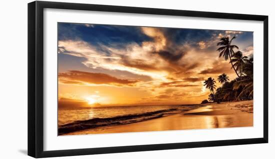 Sunset on the Beach. Paradise Beach. Tropical Paradise, White Sand, Beach, Palm Trees and Clear Wat-Evgeniyqw-Framed Premium Photographic Print