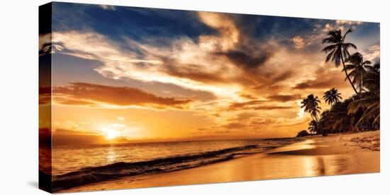 Sunset on the Beach. Paradise Beach. Tropical Paradise, White Sand, Beach, Palm Trees and Clear Wat-Evgeniyqw-Stretched Canvas