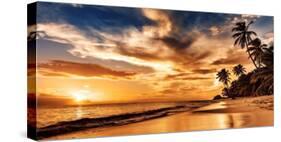 Sunset on the Beach. Paradise Beach. Tropical Paradise, White Sand, Beach, Palm Trees and Clear Wat-Evgeniyqw-Stretched Canvas